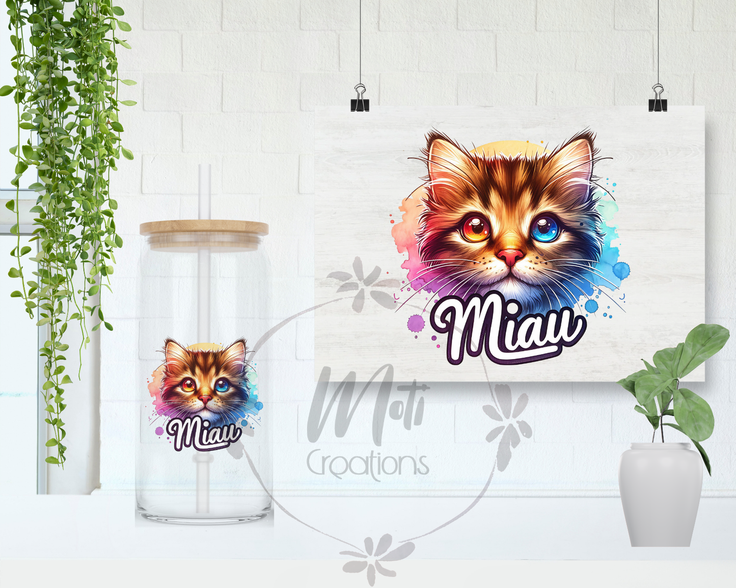 a picture of a cat with a name on it