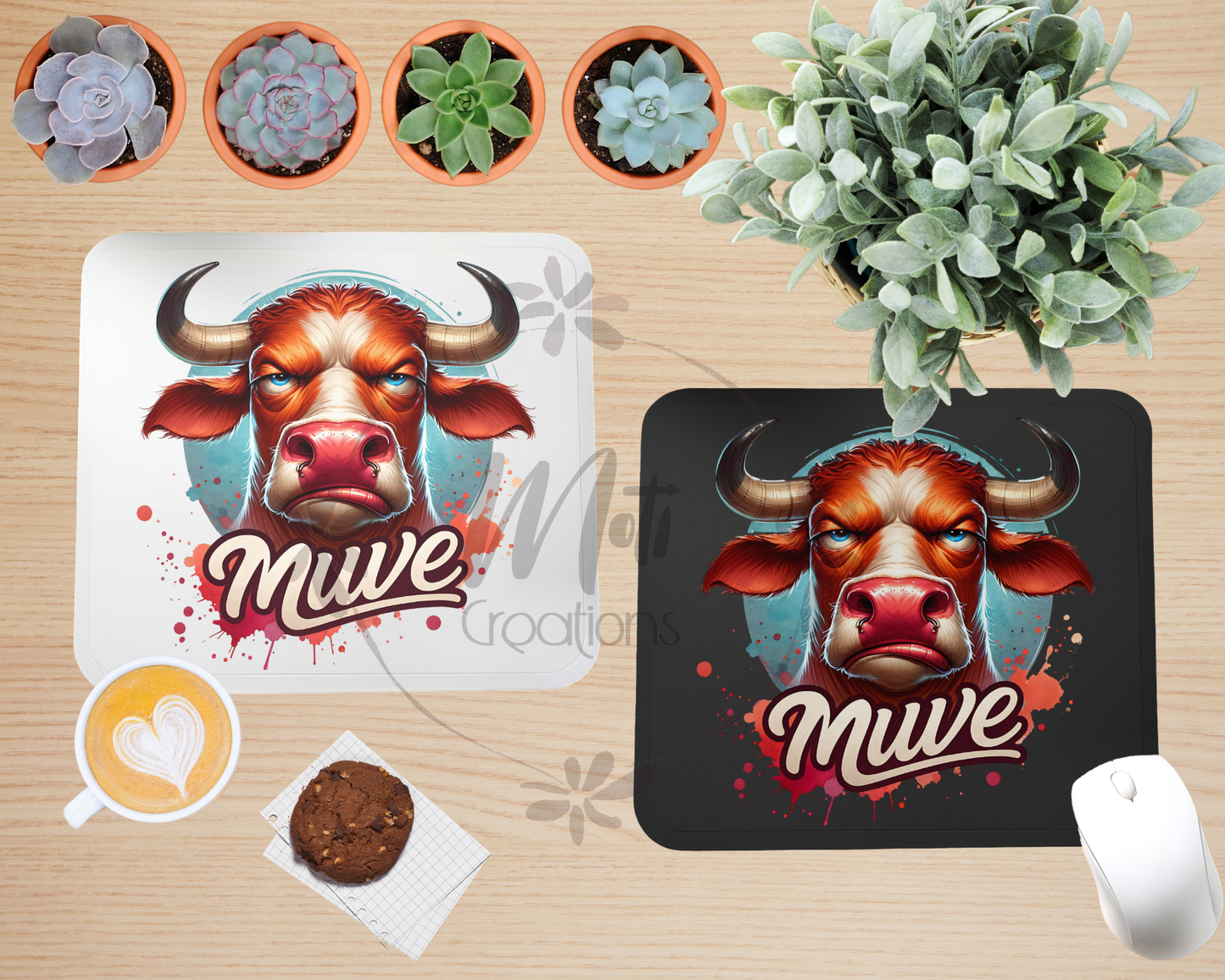 a mouse pad with a picture of a bull on it