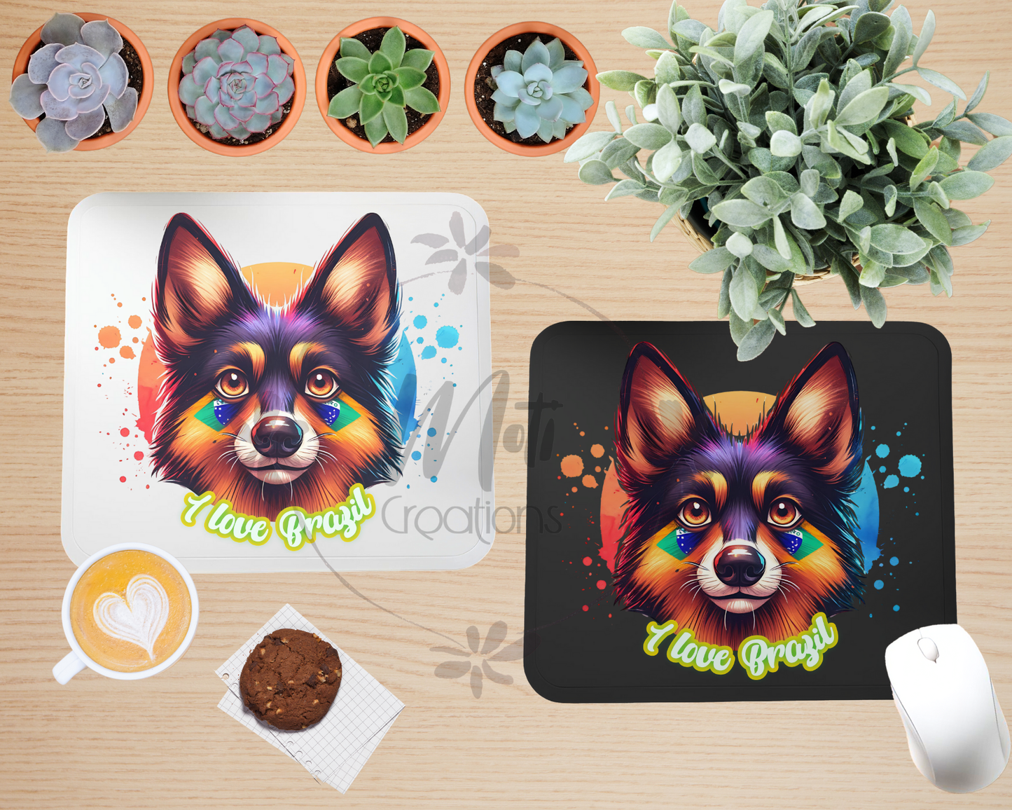 a couple of placemats with a picture of a dog on them