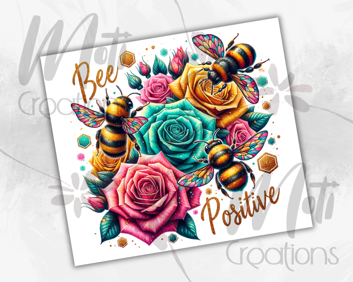 a card with roses and bees on it