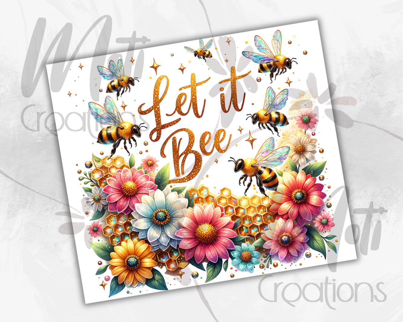 a card with flowers and bees on it
