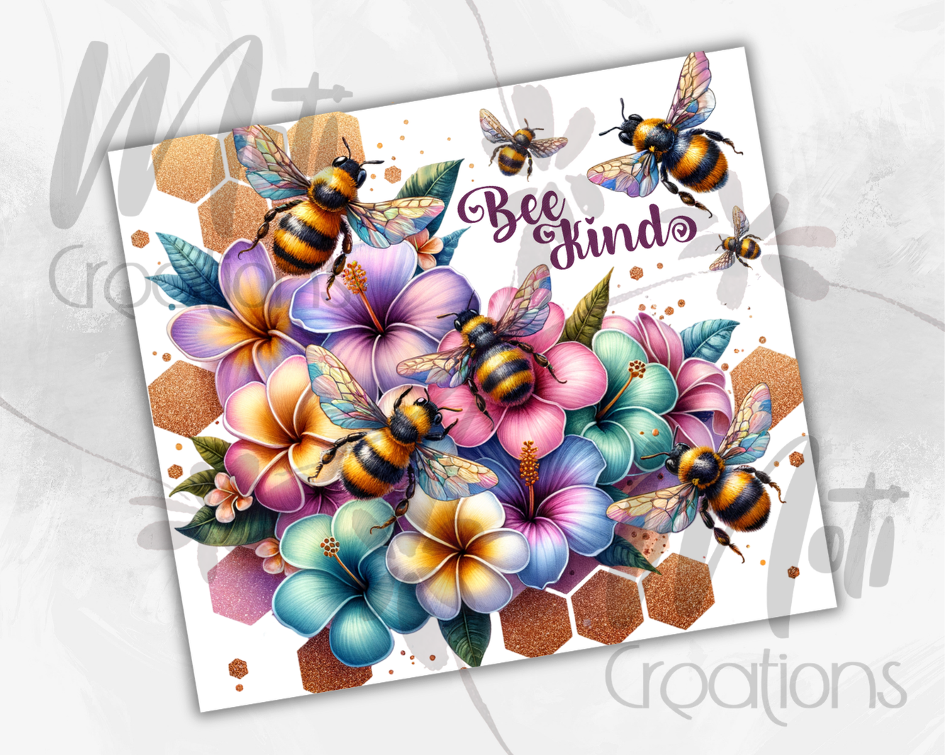 a card with a bunch of flowers and bees on it