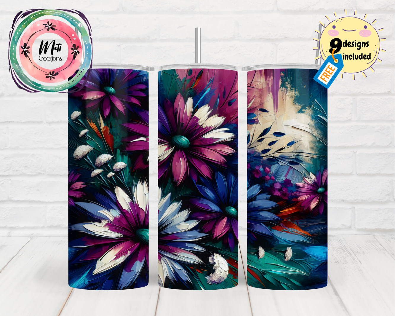 a set of three vases with flowers painted on them