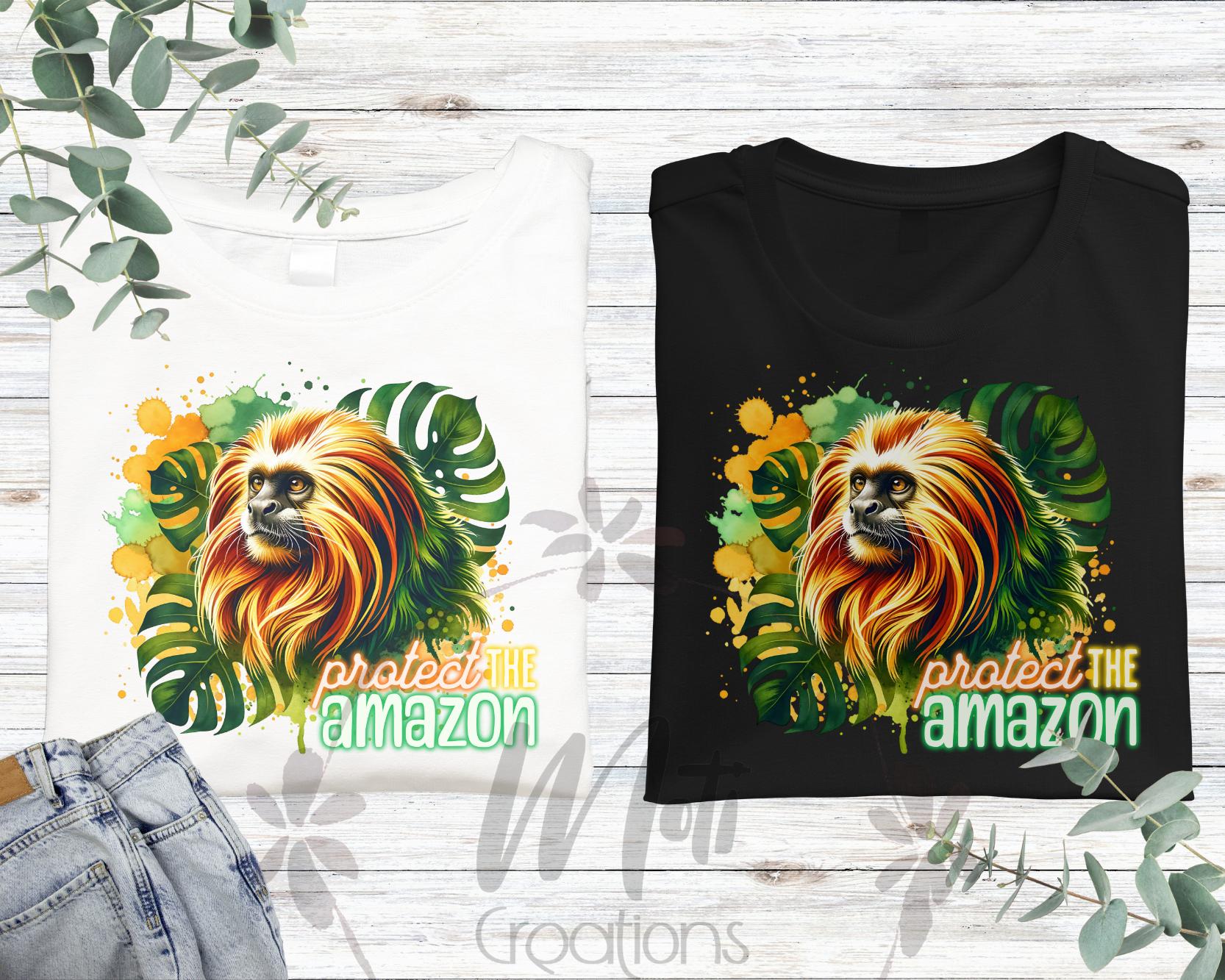 a pair of t - shirts with an image of a lion