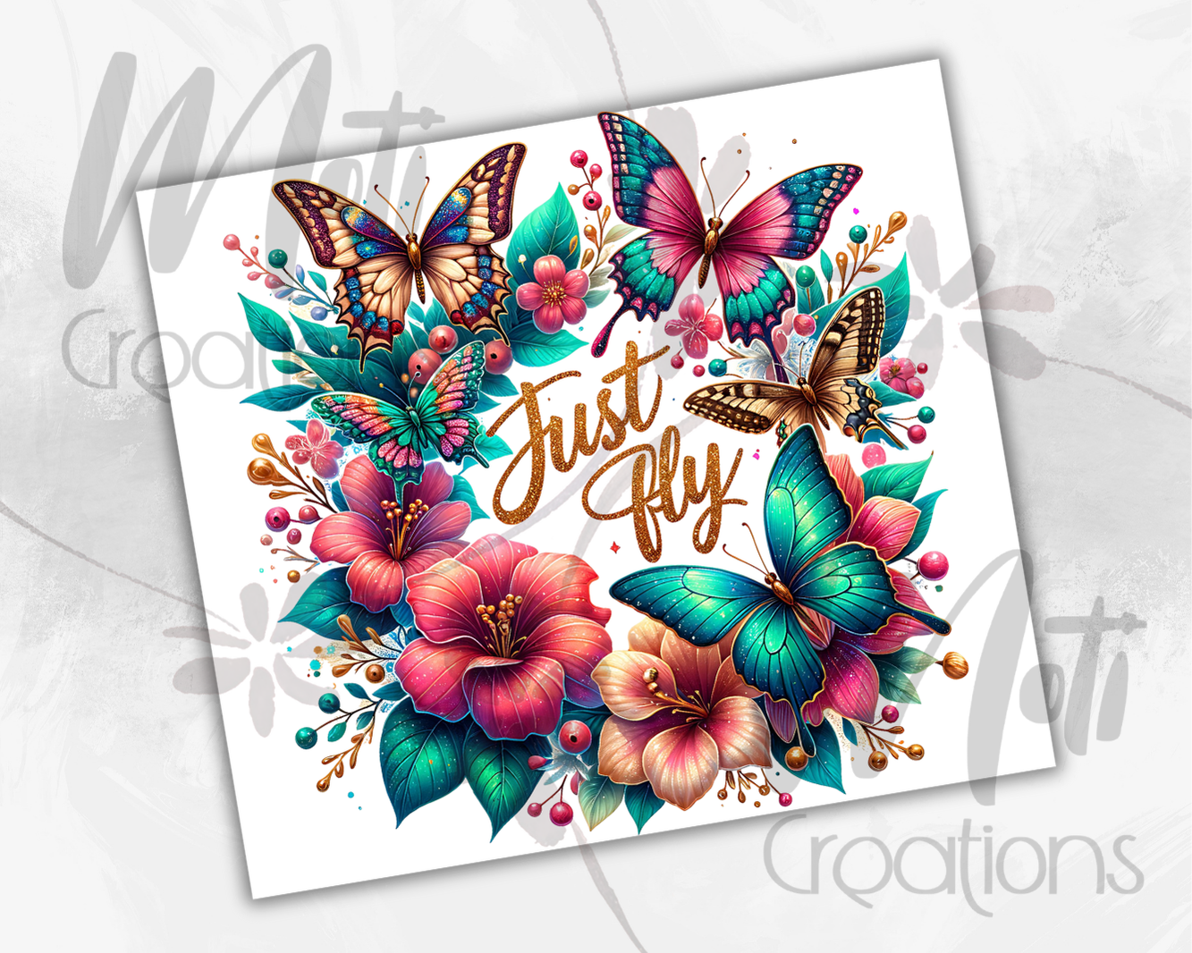a greeting card with butterflies and flowers