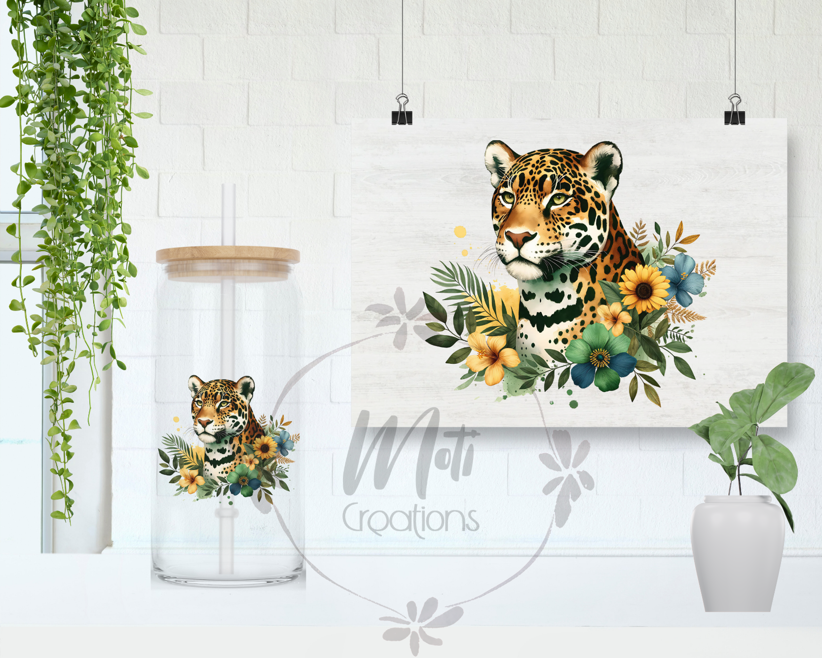 a painting of a tiger surrounded by sunflowers