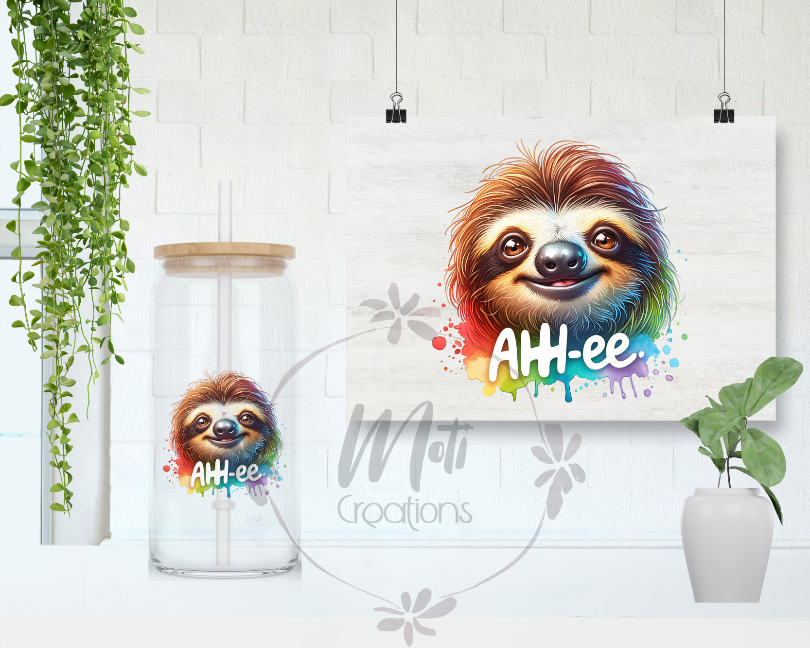 a painting of a sloth hanging on a wall