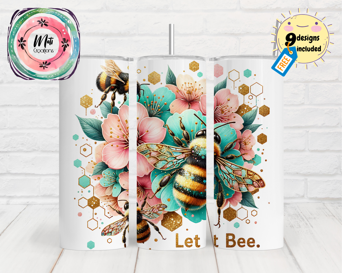 a set of three coffee mugs with bees and flowers on them