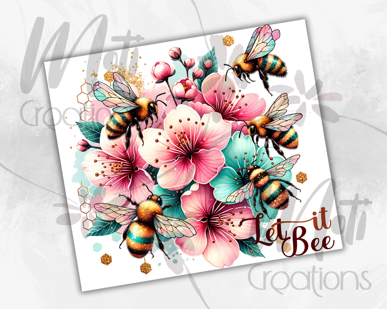 a card with flowers and bees on it