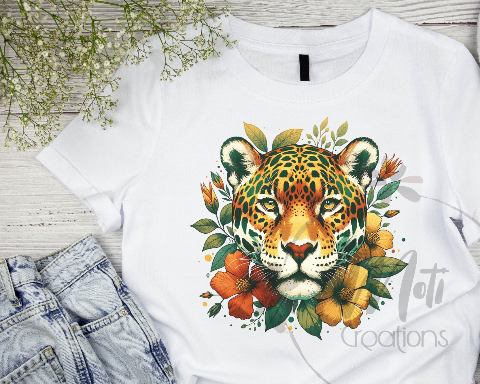 a t - shirt with a picture of a tiger on it