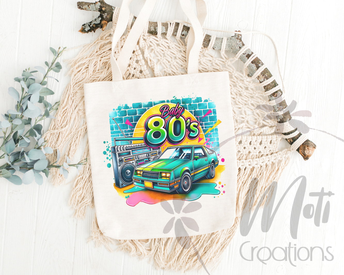 a tote bag with a picture of a car on it