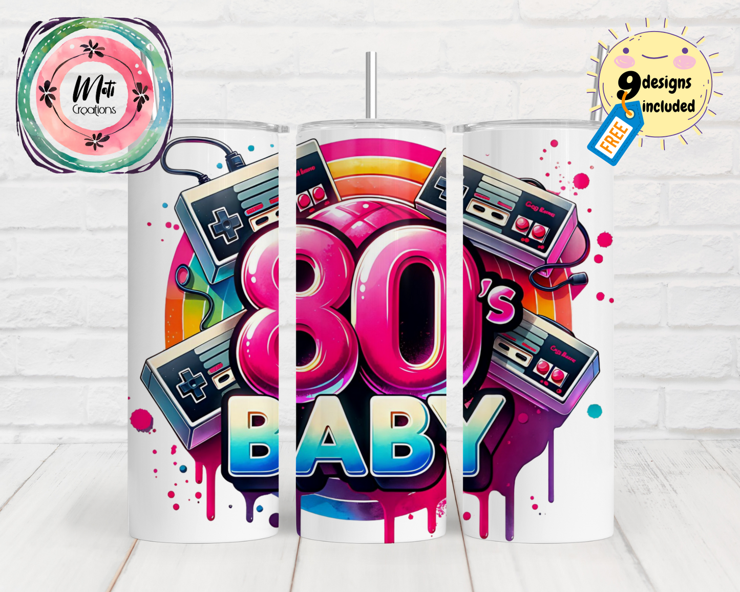 a white box with a picture of a 80's baby on it