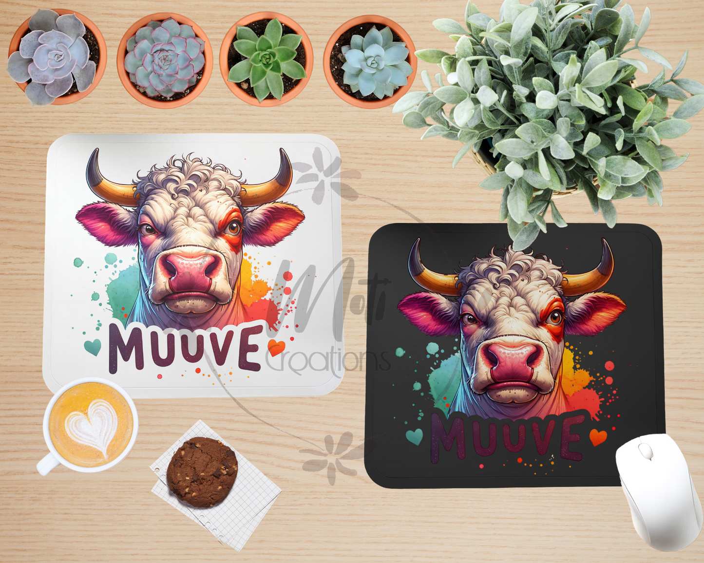 a mouse pad with a picture of a cow on it