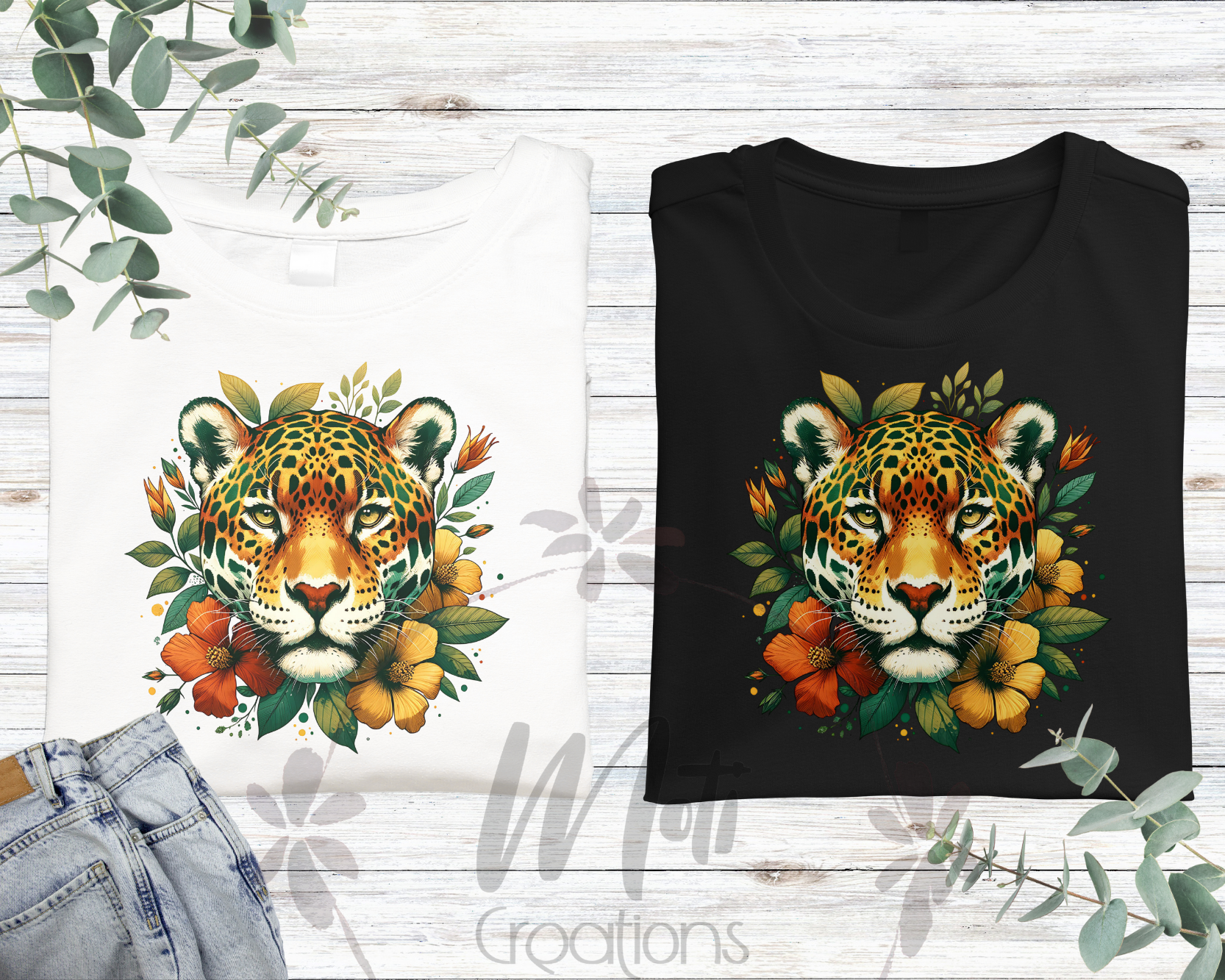 two t - shirts with a tiger and oranges on them