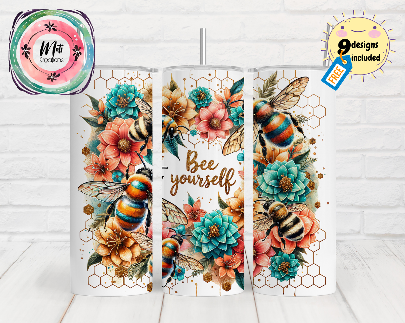 a white refrigerator with a bee yourself design on it