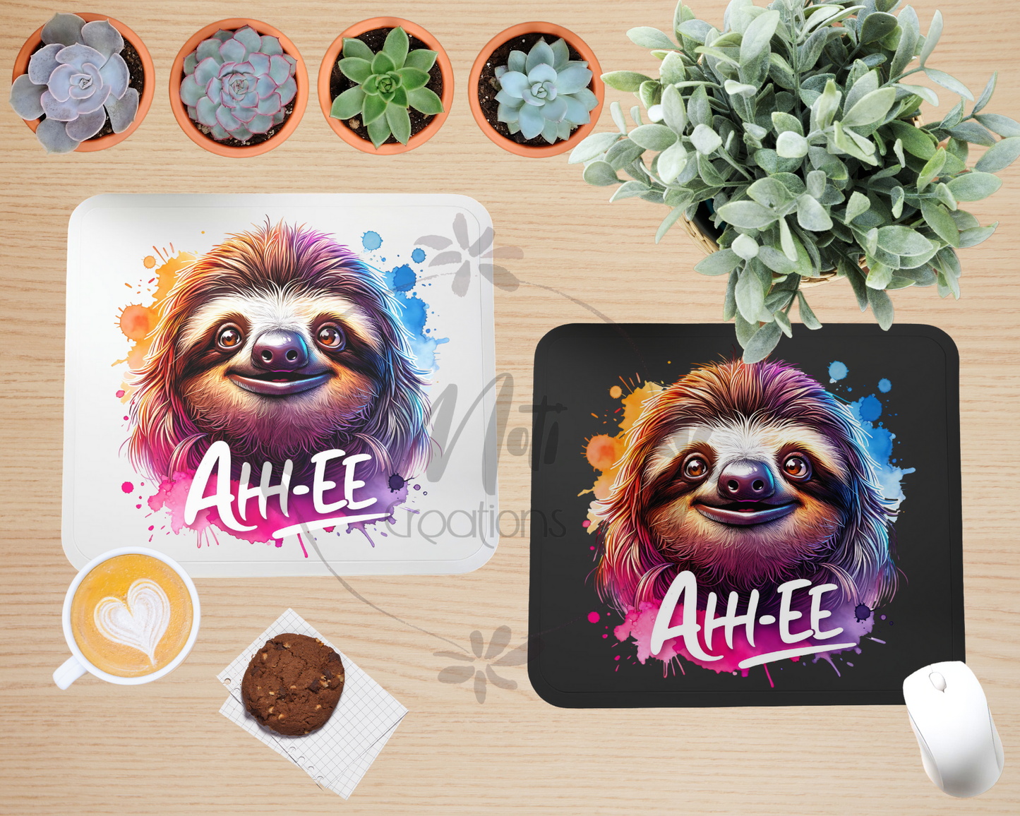 a couple of placemats with a sloth on them