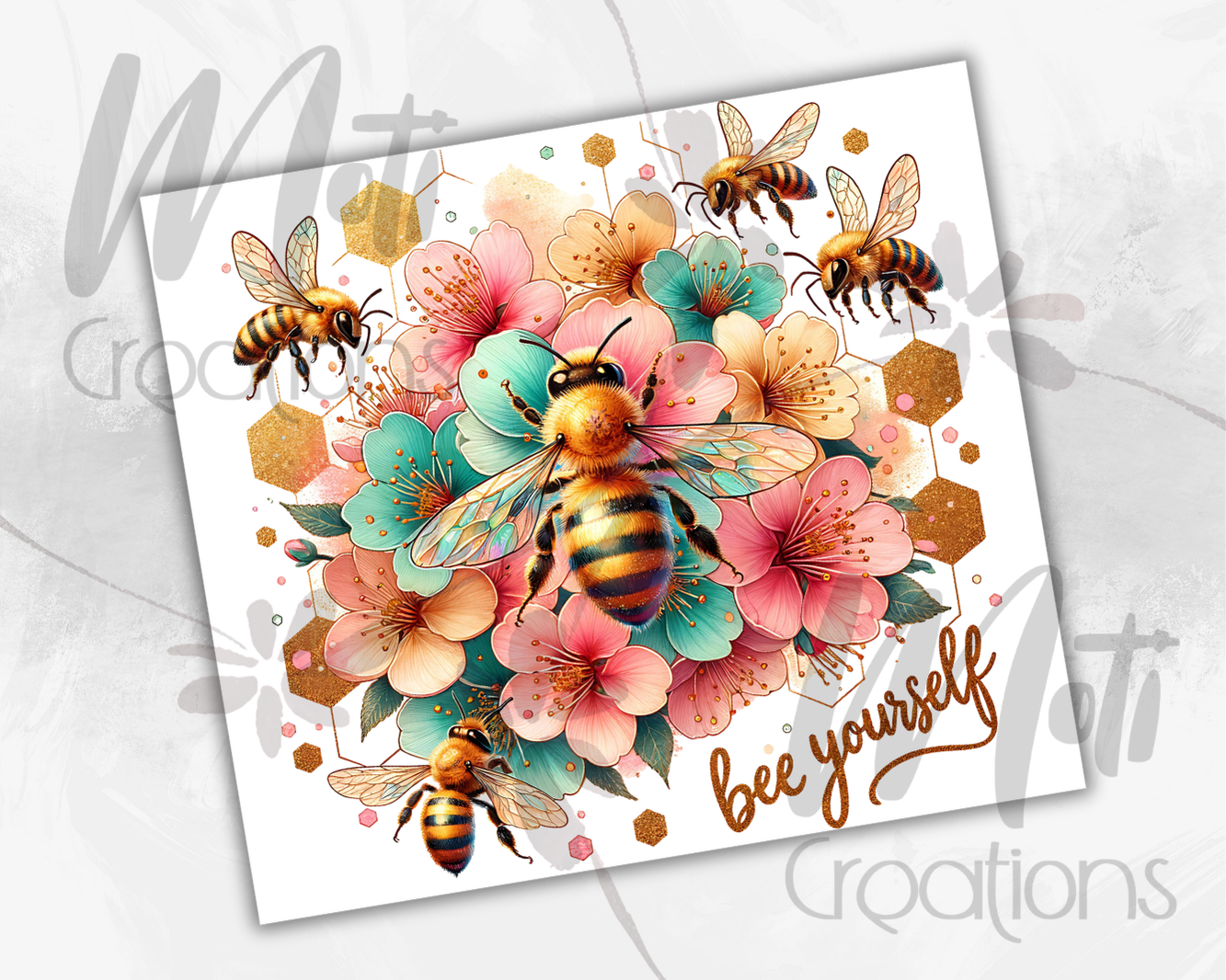 a card with a bee and flowers on it