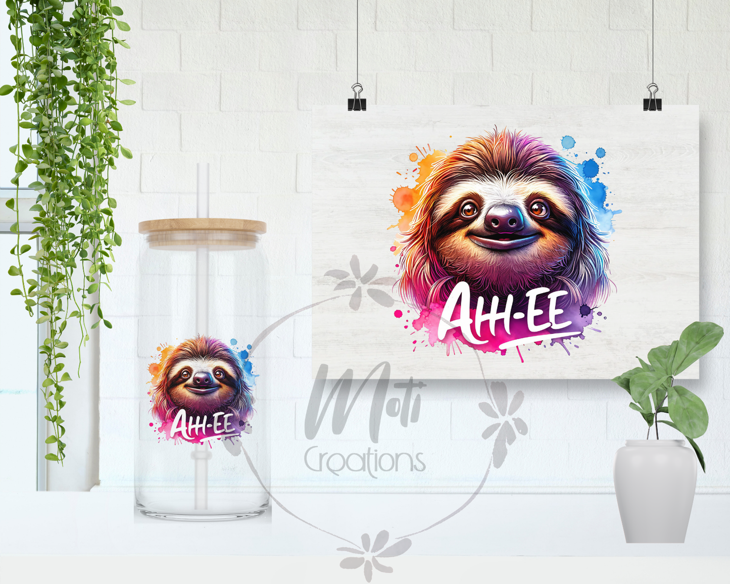 a painting of a sloth hanging on a wall