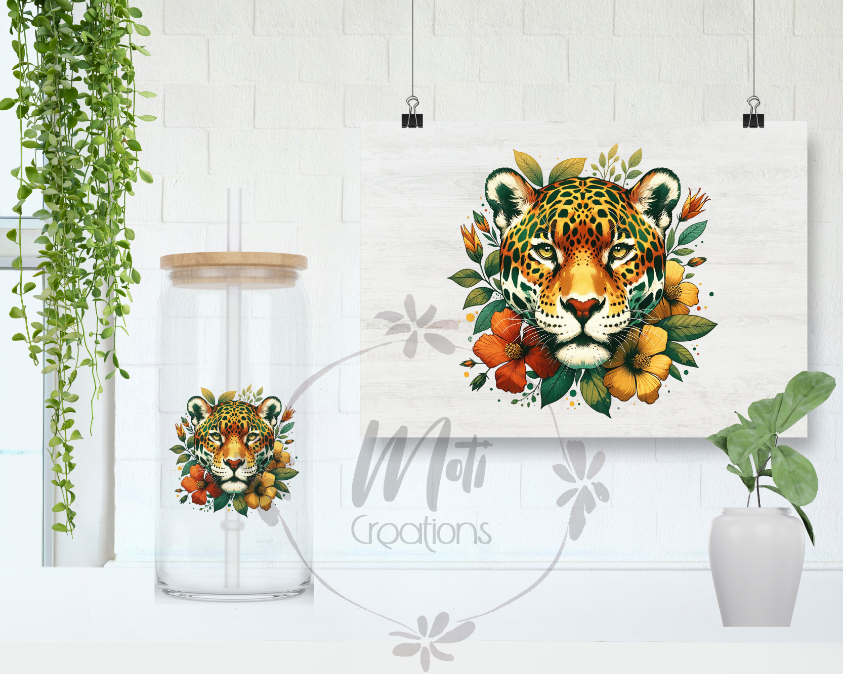 a picture of a tiger surrounded by plants