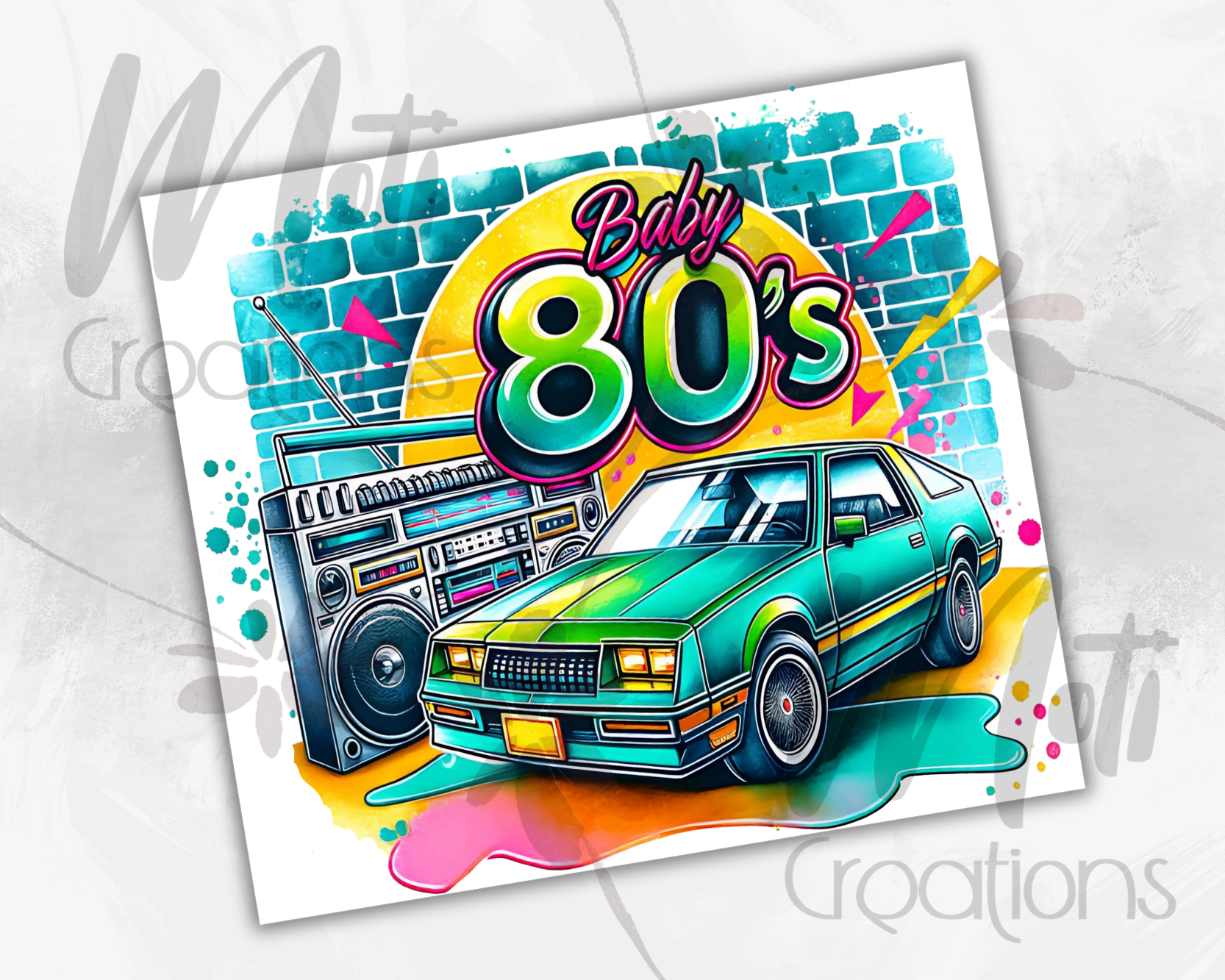 a picture of a car with a boombox on it