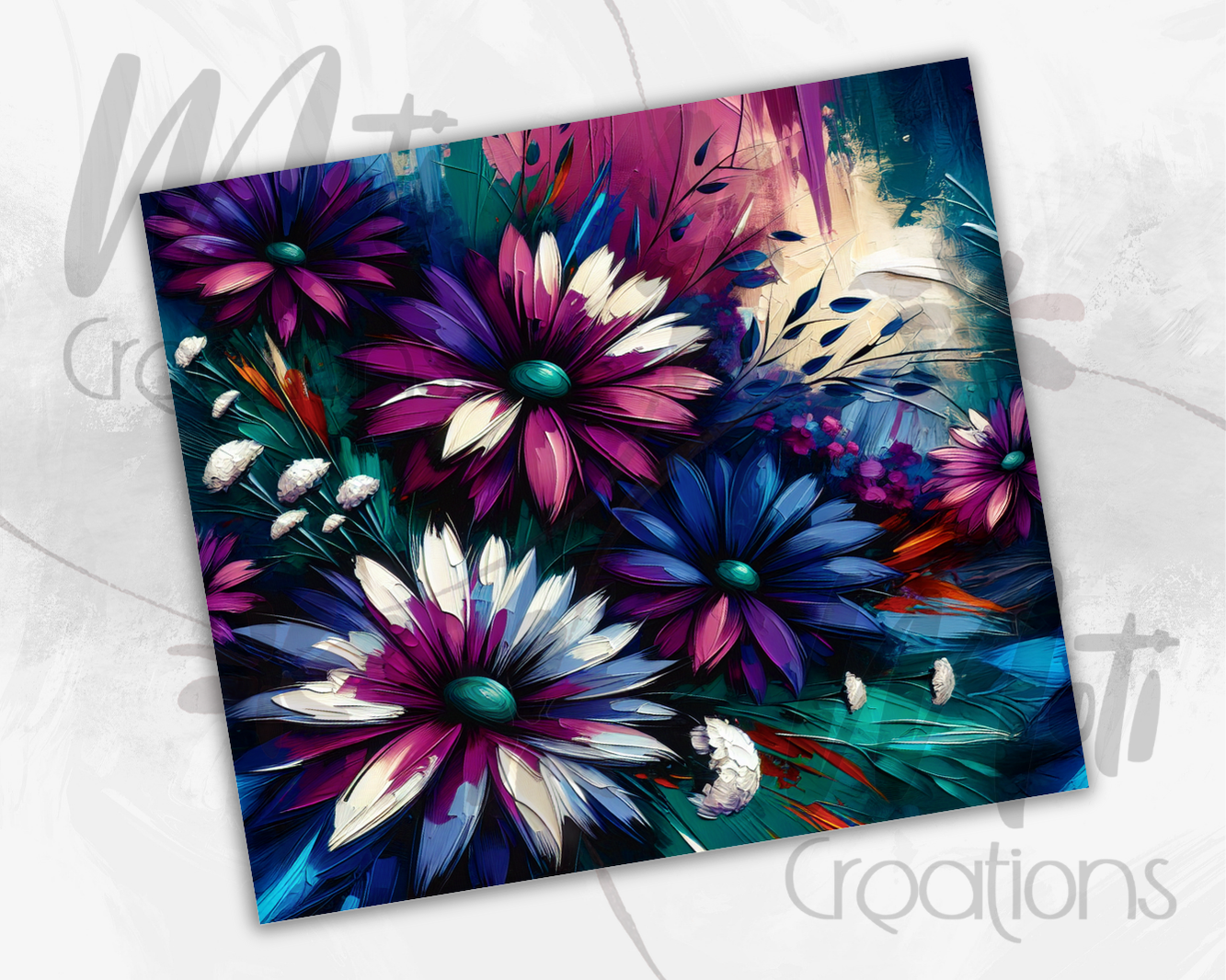 a painting of a bunch of flowers on a white background