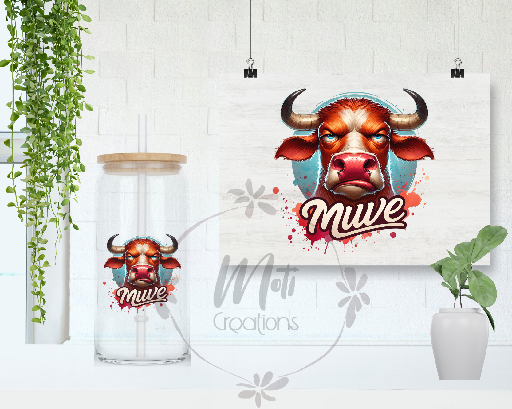 a picture of a cow with a name on it