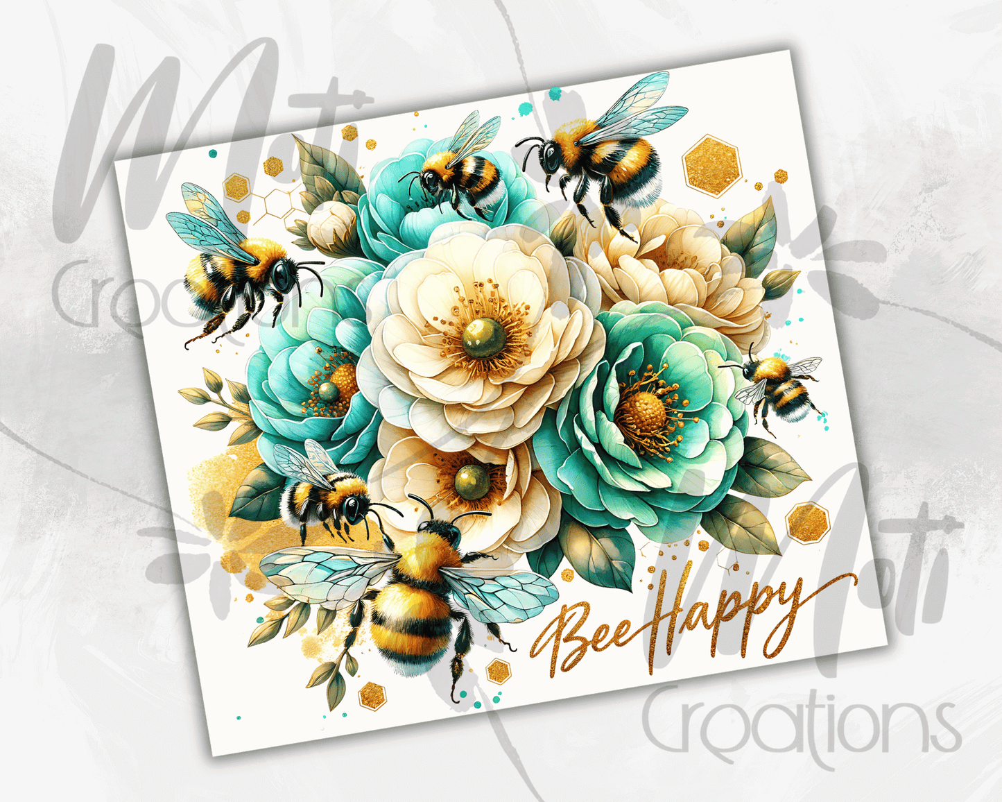 Positive Affirmation Bee Happy Seamless Design - 20oz / 600ml Skinny Tumbler Wrap PNG Sublimation Design UVTDF Instant Download - DIGITAL ONLY