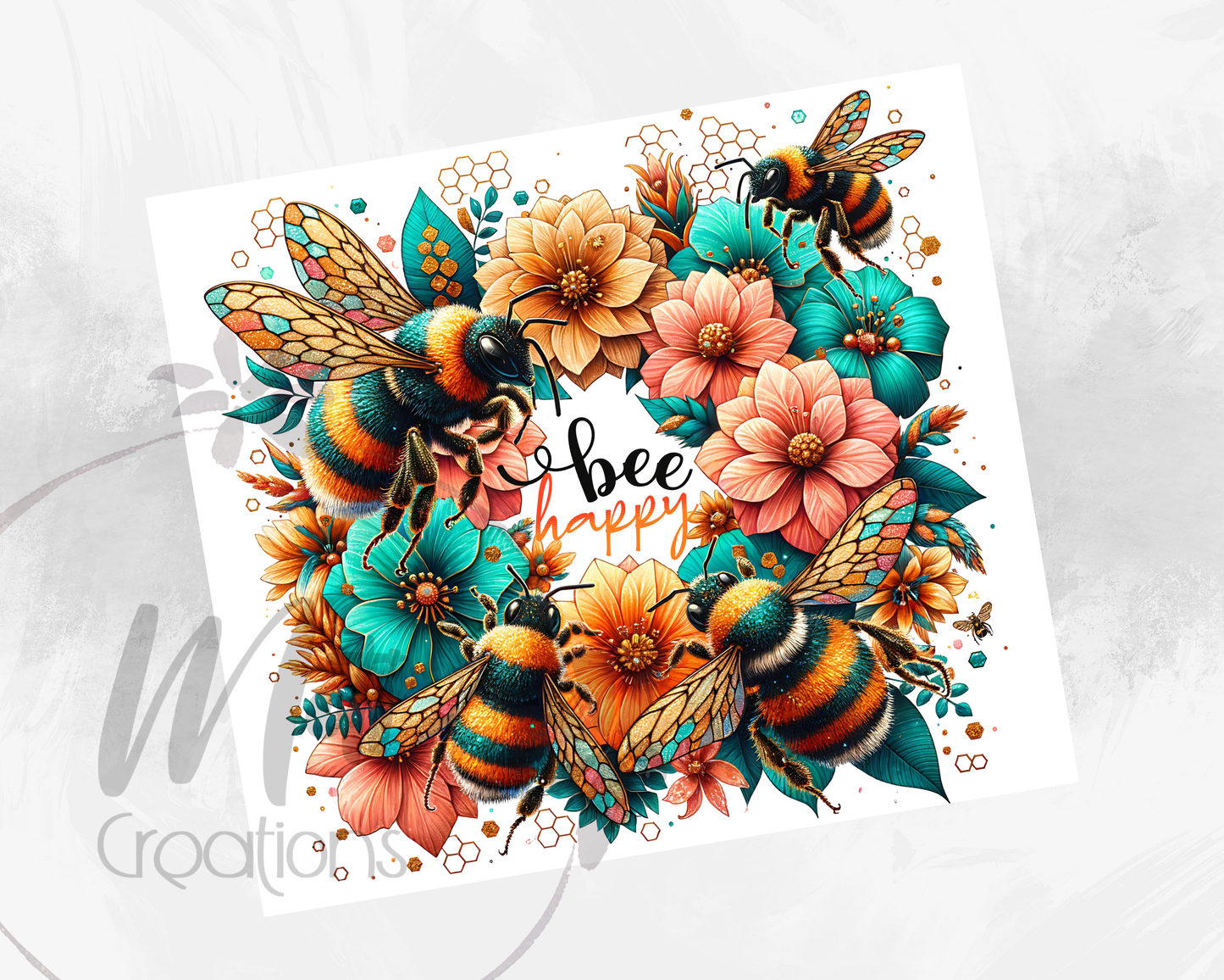Positive Affirmation Bee Happy  Seamless Design - 20oz / 600ml Skinny Tumbler Wrap PNG Sublimation Design UVTDF Instant Download - DIGITAL ONLY