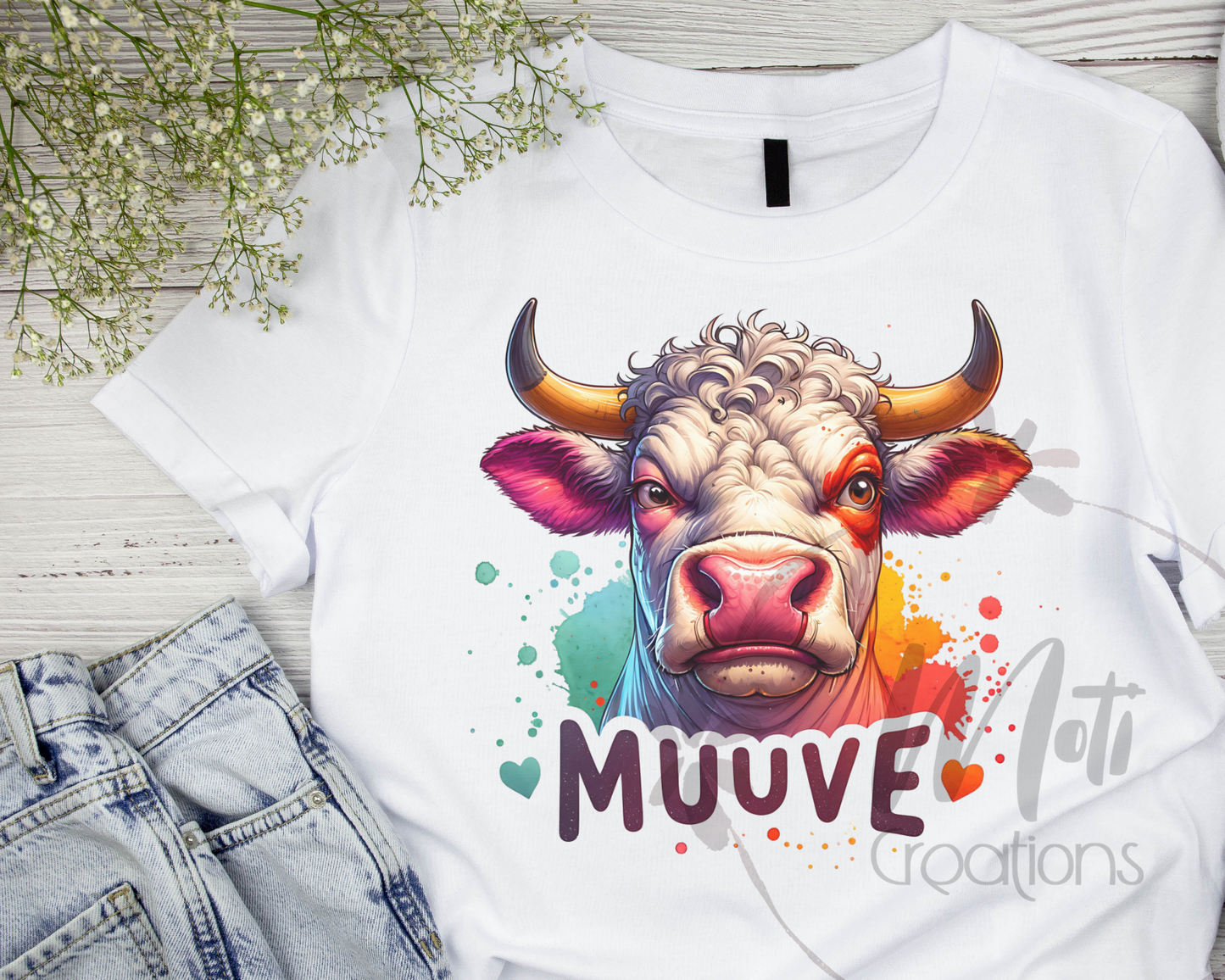 a t - shirt with a picture of a cow on it