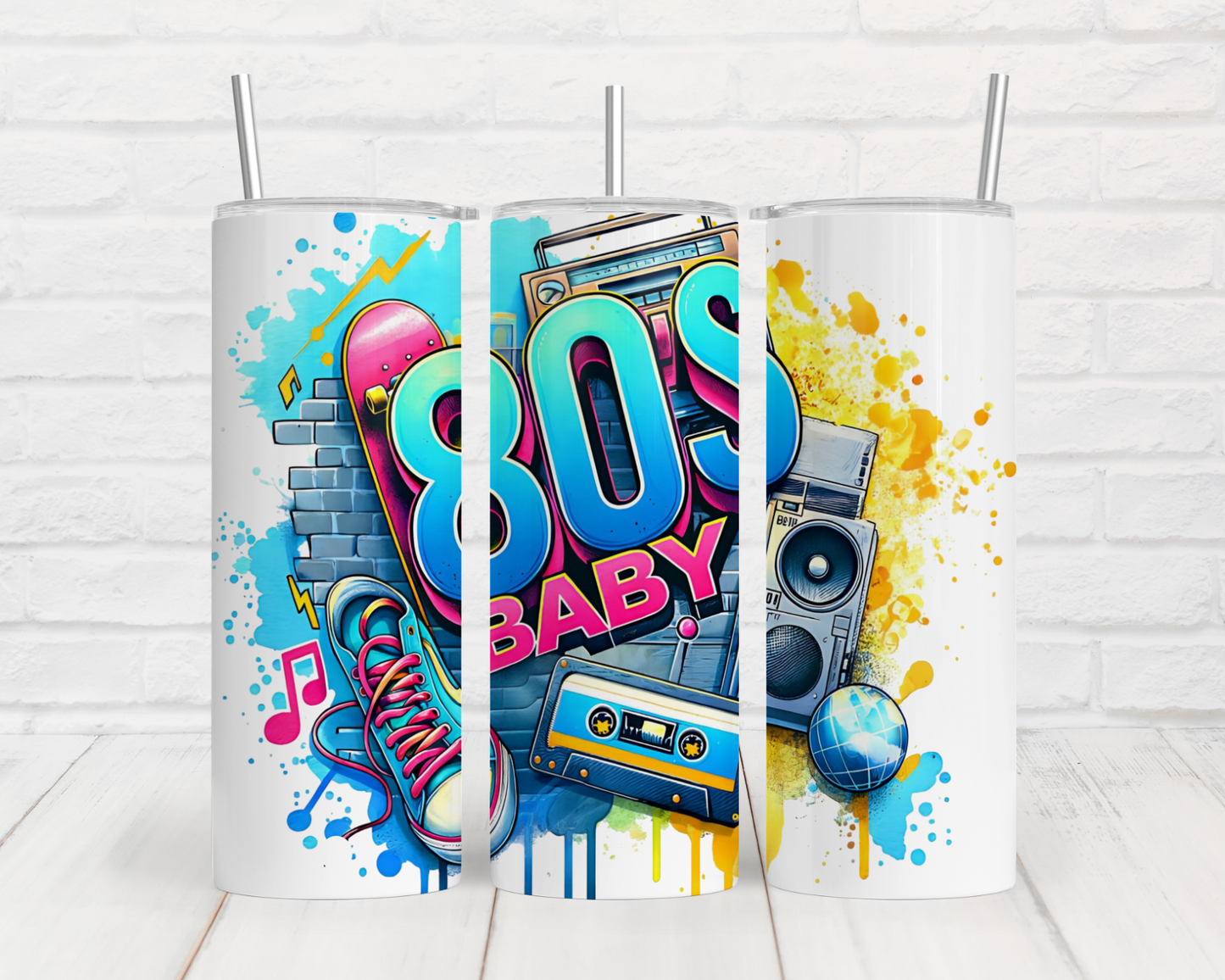 a couple of white trash cans sitting on top of a table