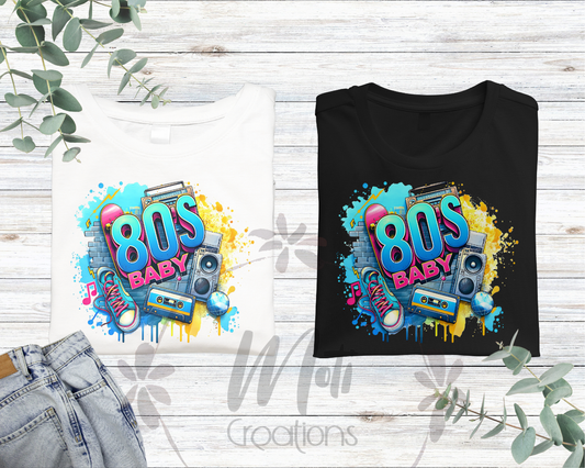 two t - shirts with the words 80's baby and 80's baby