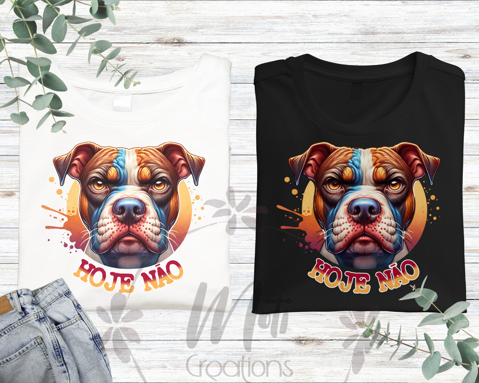 two t - shirts with a dog's face on them
