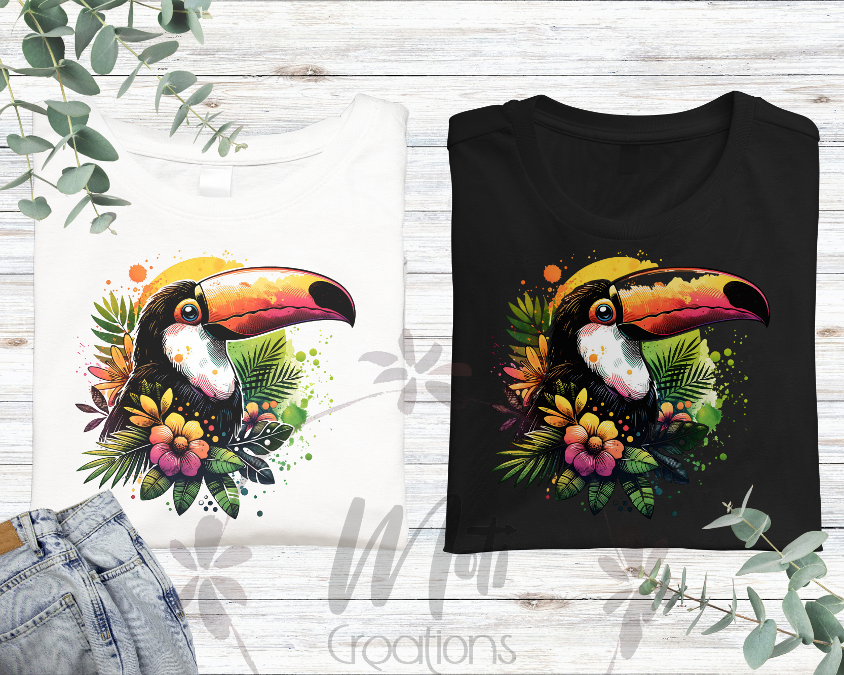 a pair of t - shirts with a toucan bird on it