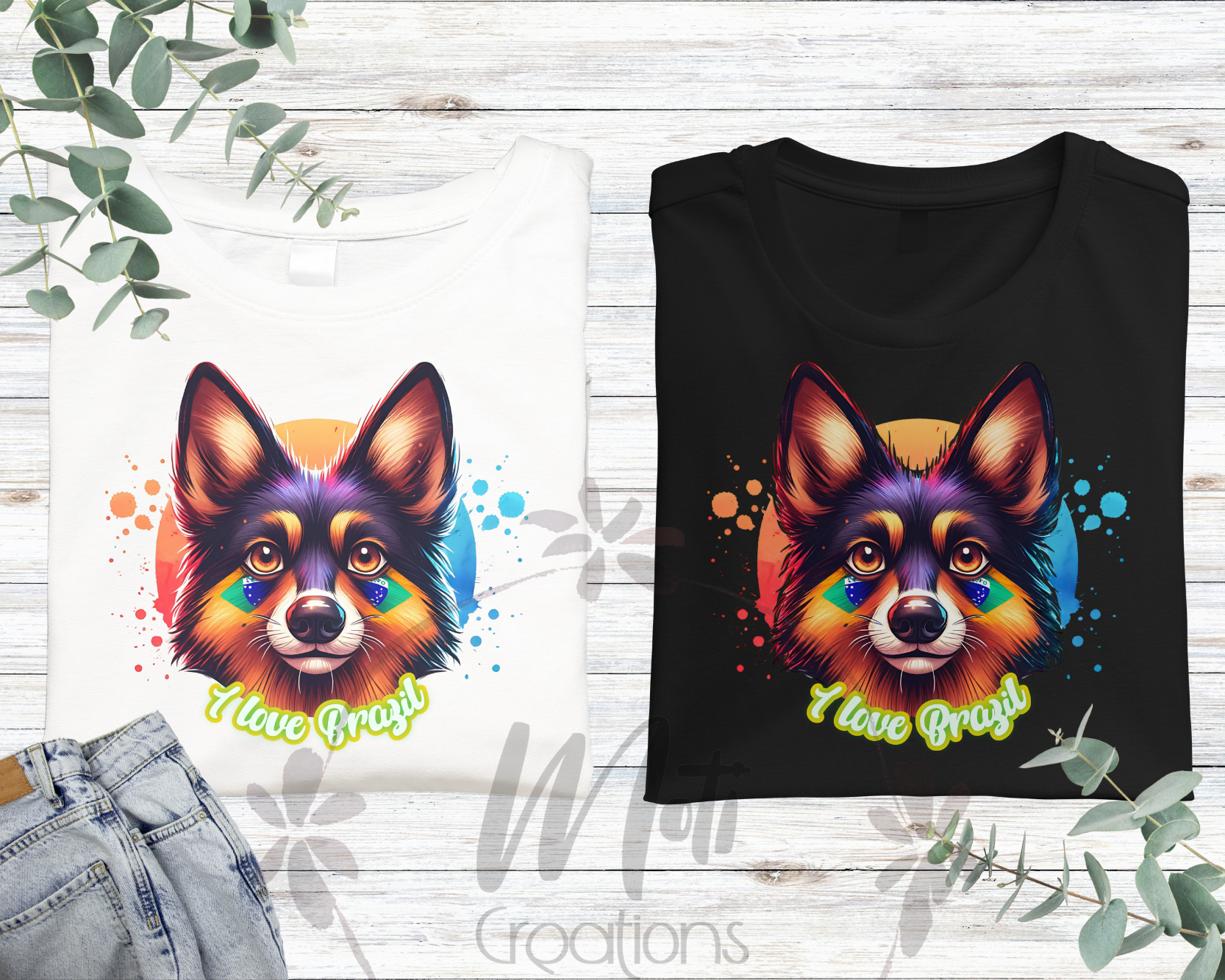 two t - shirts with a dog's face on them