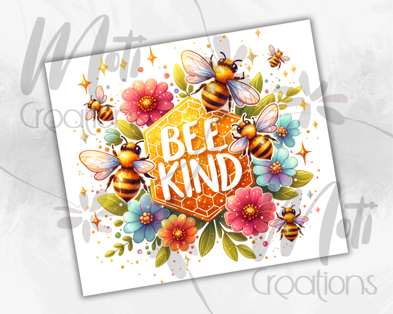 a bee kind card with flowers and bees