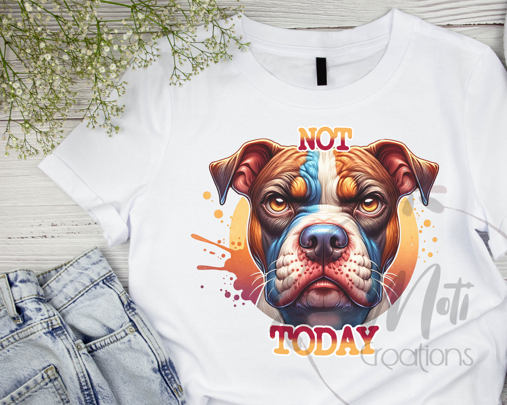 a t - shirt with a dog's face on it