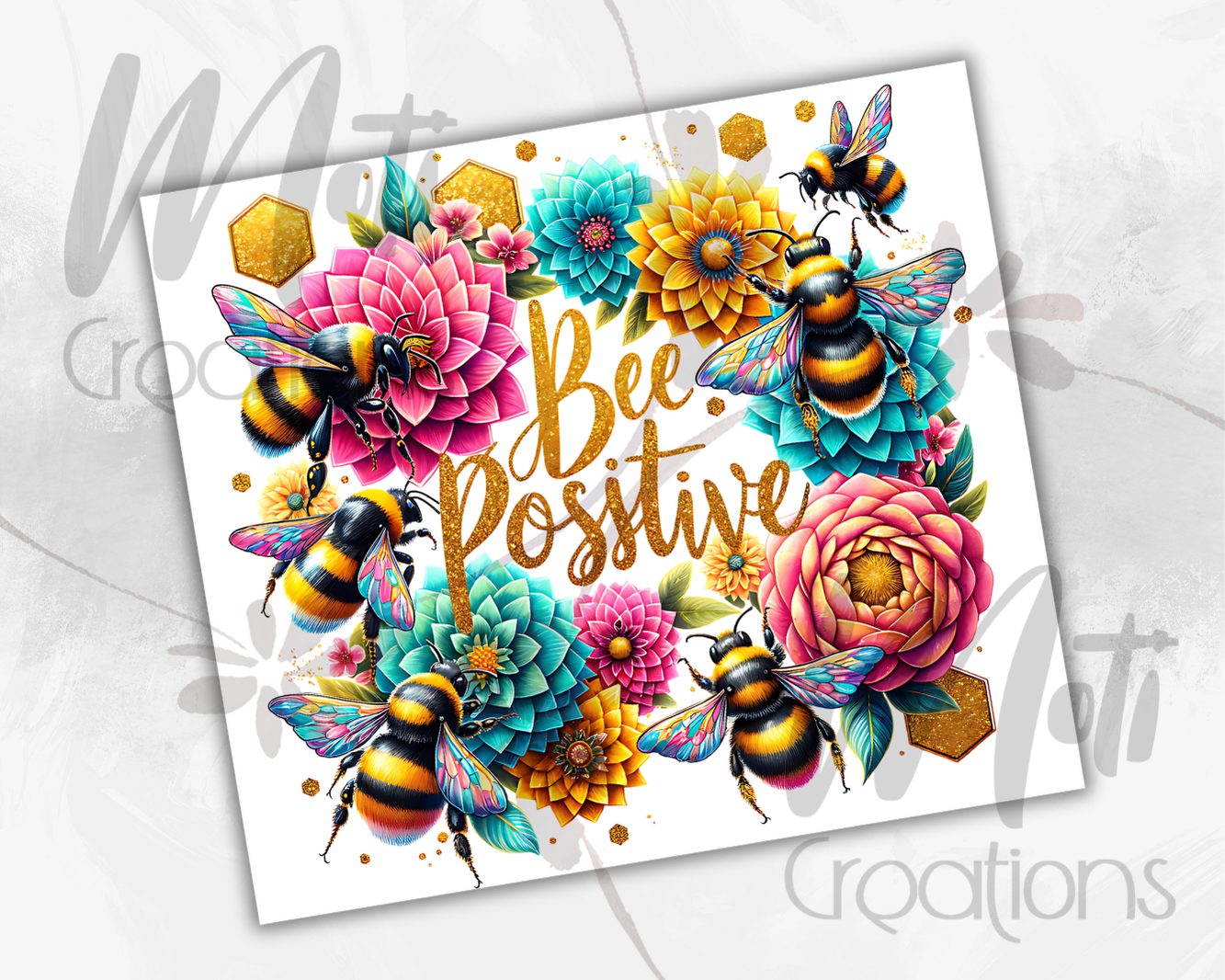 a bee positive card with flowers and bees