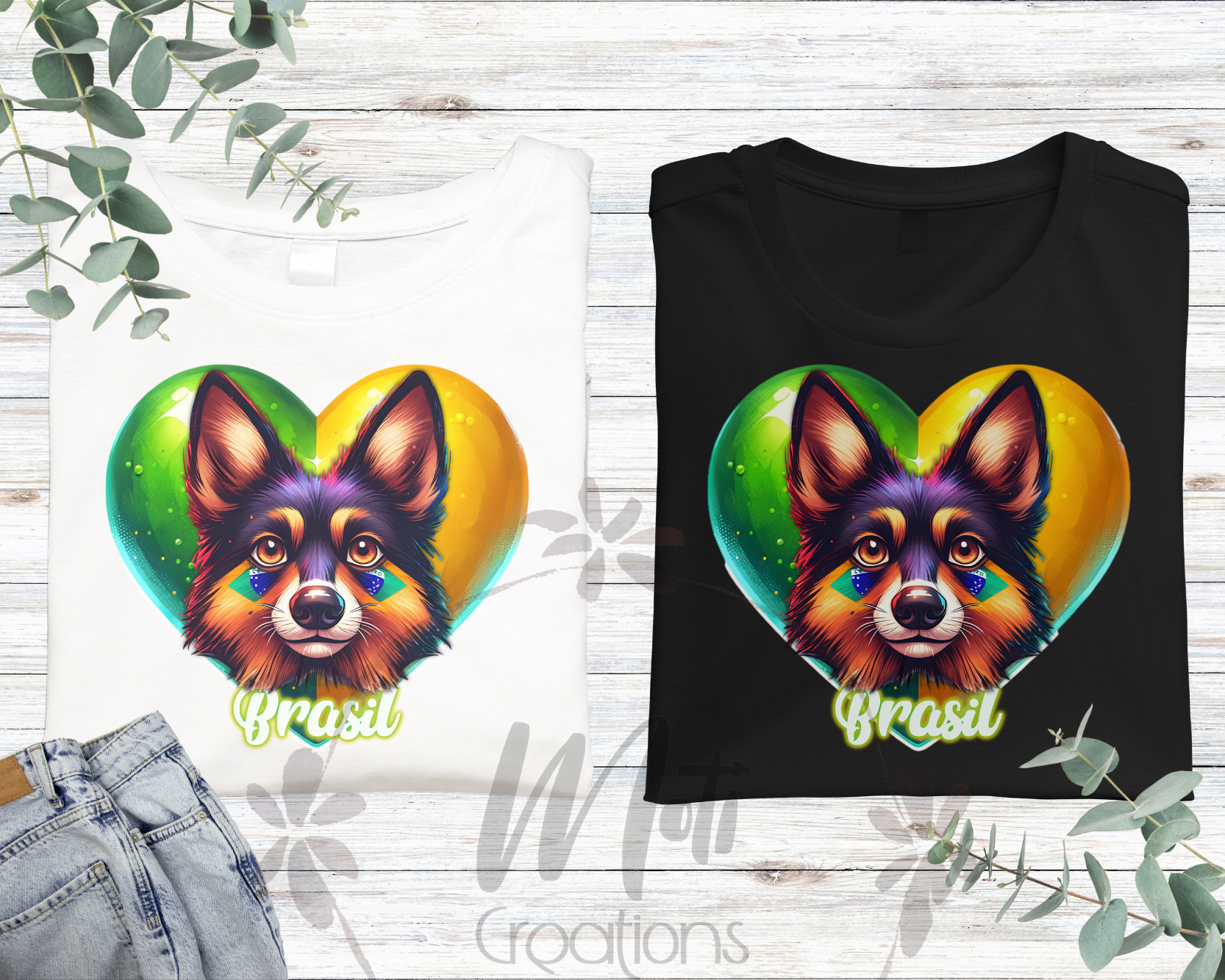 a couple of t - shirts with a dog's face on them