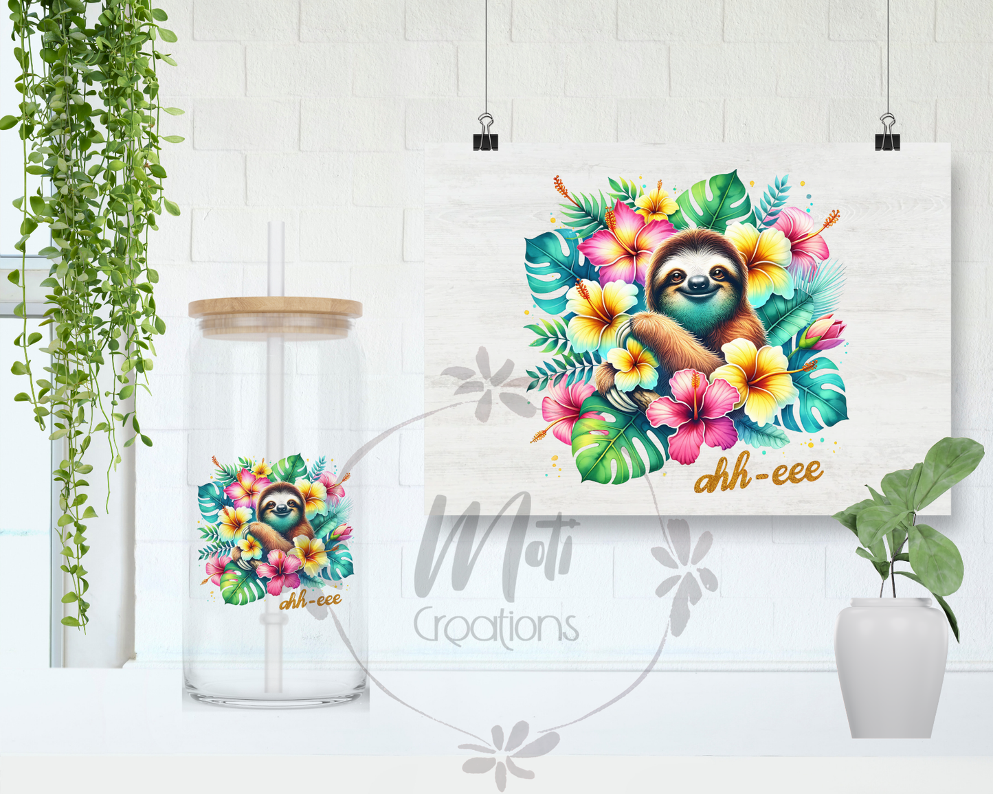 a painting of a sloth in a tropical scene