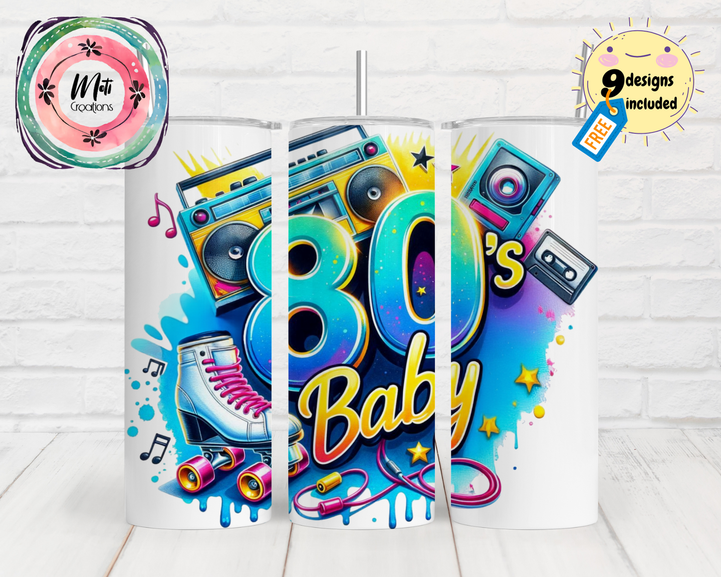 a white trash can with the words 80's baby on it